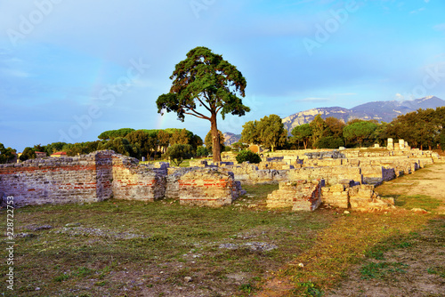 Paestum capaccio Italy The ancient ruins of remains of religious buildings of the ancient Greek domination photo