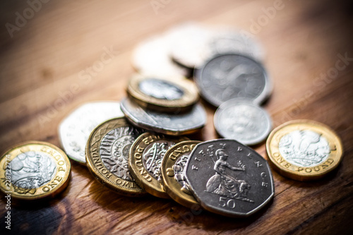 Great British Pound Coins spread out