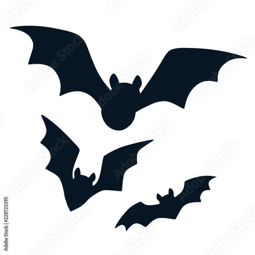 Halloween black bats flying silhouettes isolated on white Fototapet