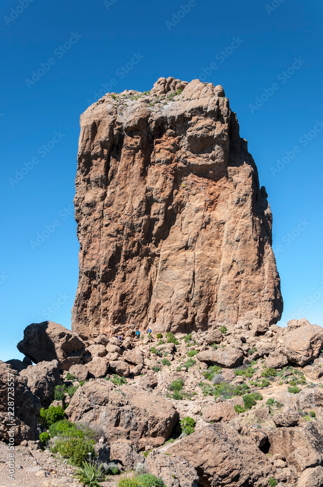 Views of Roque Nublo peak (Clouded rock, Rock in the clouds), in Nublo Rural Park, in the interior of the Gran Canaria Island, Tejeda, Canary Islands, Spain, on February 17, 2017
