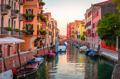 Fototapeta Naklejka Na Ścianę i Meble -  Traditional narrow canal with gondolas in Venice, Italy