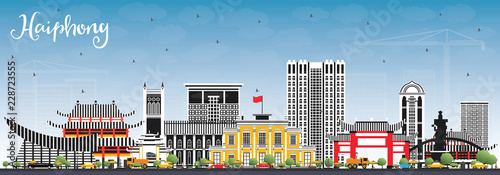 Haiphong Vietnam City Skyline with Gray Buildings and Blue Sky.