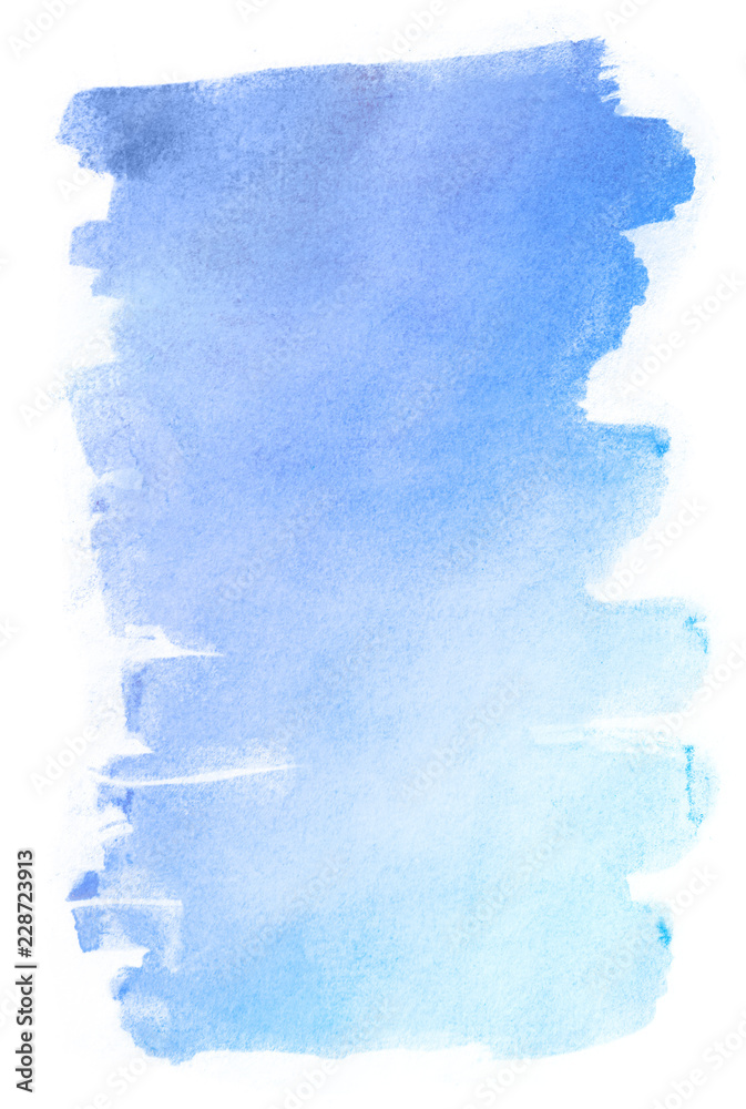 watercolor stain blue with jagged edges vertical for a postcard with space for text and design