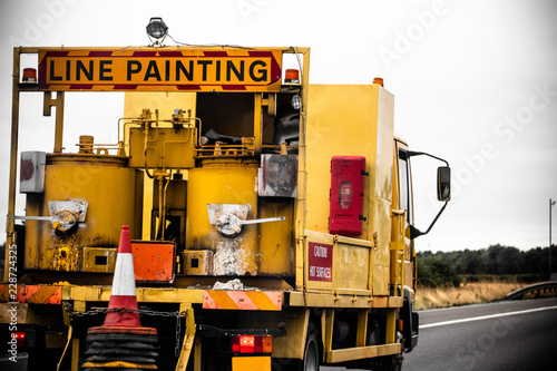 Road Marking vehicle/van/lorry on highway, freeway, motorway. England/UK highway maintenance truck working