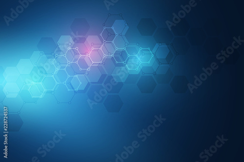 Molecular structure and chemical elements. Abstract molecules background. Science and digital technology concept. Vector illustration for scientific or technological design.