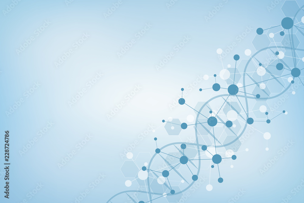 DNA helix and molecular structure. Science and technology concept with molecules background. DNA helix and molecular structure. Science and technology concept with molecules background.