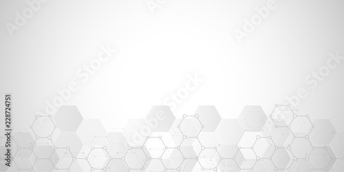 Molecular structure and chemical elements. Abstract molecules background. Science and digital technology concept. Vector illustration for scientific or technological design.