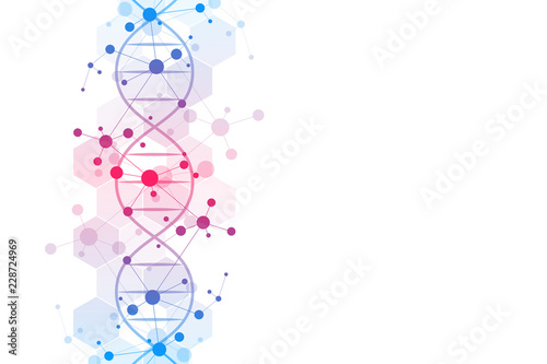 DNA helix and molecular structure. Science and technology concept with molecules background.