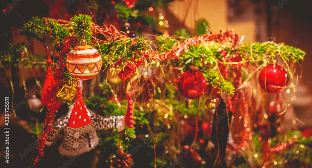 christmas balls on a Christmas tree closeup