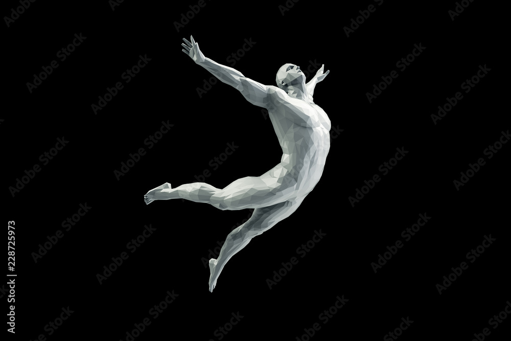 3D rendering of the running male body, blue mesh, robot, the future of artificial intelligence creative abstract concept background 3D rendering of the running male body, blue mesh, robot, the future of artificial intelligence creative abstract concept background
