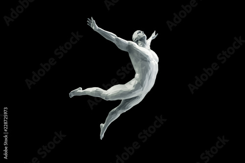 3D rendering of the running male body, blue mesh, robot, the future of artificial intelligence creative abstract concept background