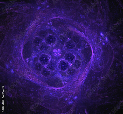 Purple fractal circle sphere. Fantasy fractal texture. Digital art. 3D rendering. Computer generated image.