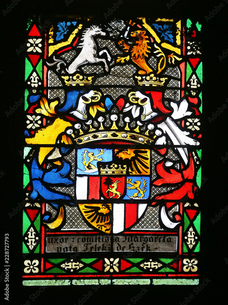 Coat of arms of Countess Telleki, stained glass in Zagreb cathedral dedicated to the Assumption of Mary 