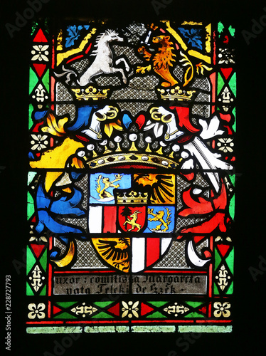 Coat of arms of Countess Telleki  stained glass in Zagreb cathedral dedicated to the Assumption of Mary 