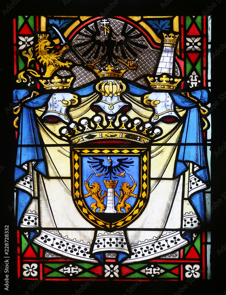 Coat of Arms of Ban Ladislav Pejacevic, stained glass in Zagreb cathedral dedicated to the Assumption of Mary
