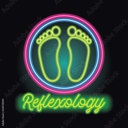 reflexology zone therapy logo with neon sign effect. vector illustration