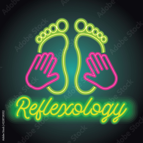 reflexology zone therapy logo with neon sign effect. vector illustration
