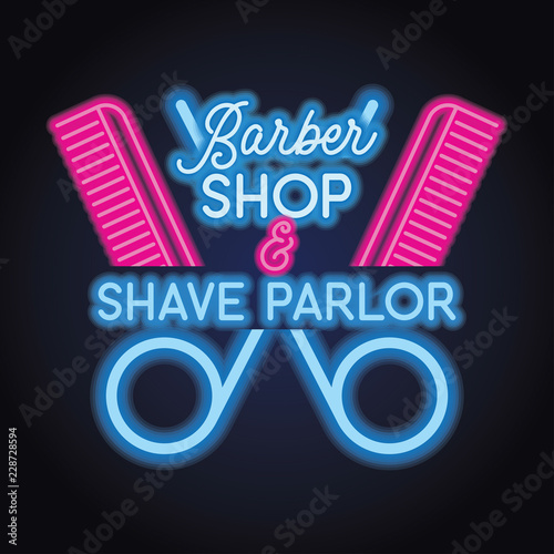 beauty salon logo with neon light effect. vector illustration