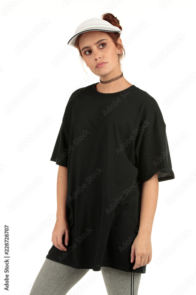 Blank t-shirt mock-up - Cool streetwear fashion girl ready for your design Blank t-shirt mock-up - Cool streetwear fashion girl ready for your design
