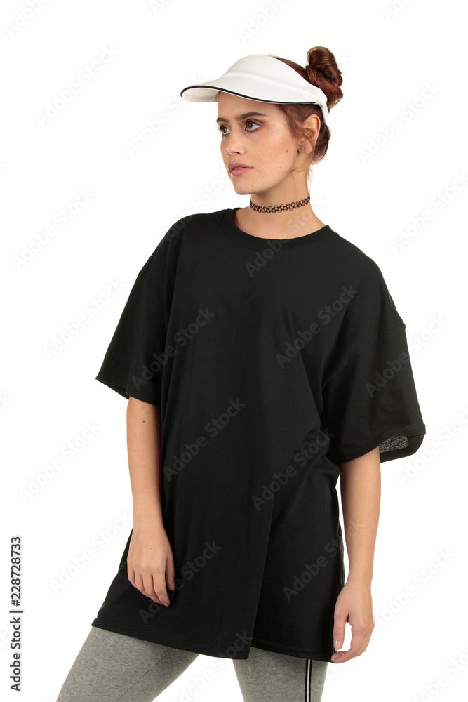 Blank t-shirt mock-up - Cool streetwear fashion girl ready for your design Blank t-shirt mock-up - Cool streetwear fashion girl ready for your design