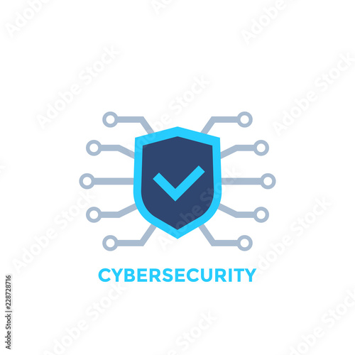 cyber security vector logo with shield and check mark