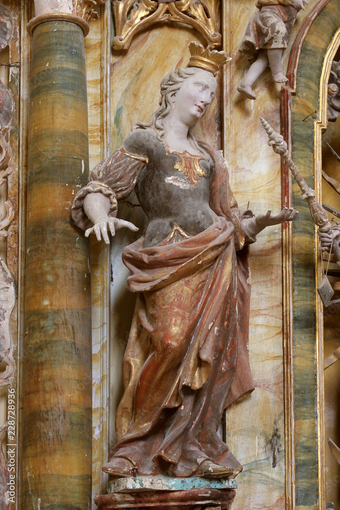 Saint Catherine of Alexandria statue on the Our Lady altar in the chapel of St. Wolfgang in Vukovoj, Croatia 