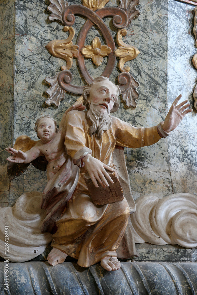 Obraz premium Saint Luke the Evangelist, pulpit in the chapel of St. Wolfgang in Vukovoj, Croatia 