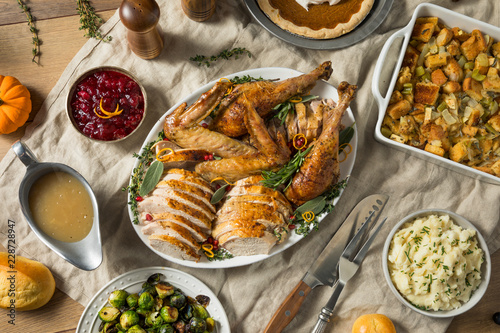 Roasted Cut Up Turkey Platter For Thanksgiving photo