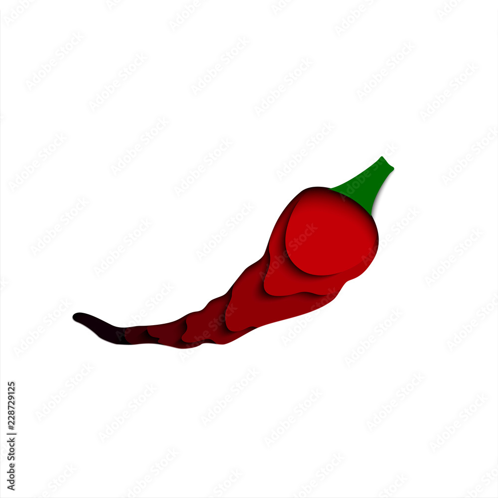 Red chili in paper cut style. Vector illustration.