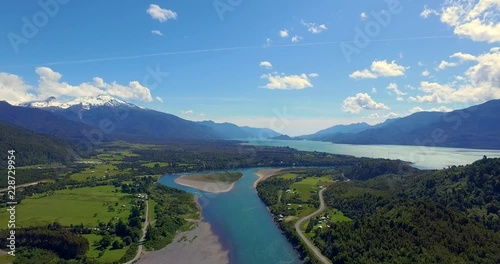Wallpaper Mural Aerial view of the landscape surrounding the Puelo River and its mouth to the sea in the vicinity of Cochamo, Chilean Patagonia Torontodigital.ca