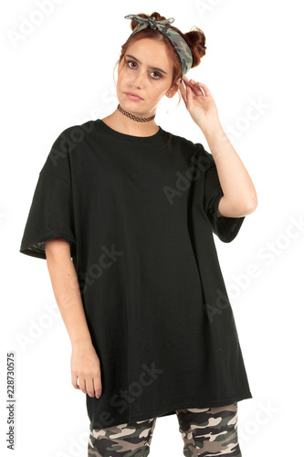 Blank t-shirt mock-up - Cool streetwear fashion girl ready for your design