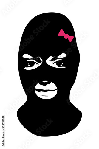 Girl in a mask with a small red bow