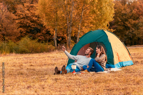 Young couple on a camping holiday.