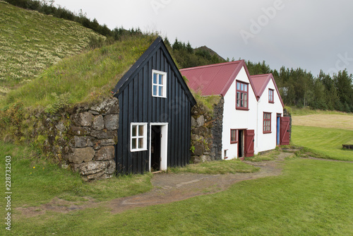 Traditional Icelandic houses in Skogar, Iceland