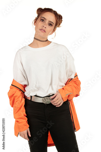 Blank t-shirt mock-up - Cool streetwear fashion girl ready for your design