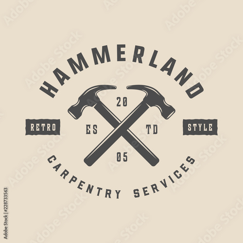 Vintage carpentry, woodwork and mechanic label, badge, emblem an