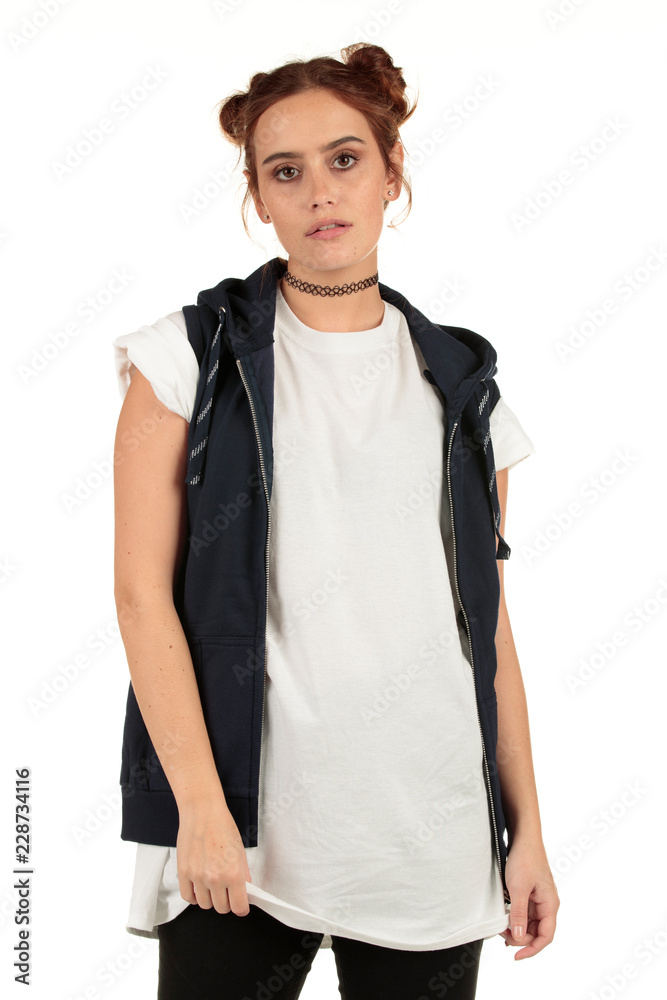 Fototapeta premium Blank t-shirt mock-up - Cool streetwear fashion girl ready for your design