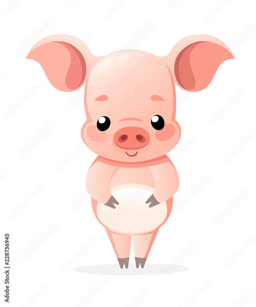 Cute pig. Cartoon character design. Flat vector illustration isolated on white background Cute pig. Cartoon character design. Flat vector illustration isolated on white background