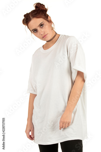 Blank t-shirt mock-up - Cool streetwear fashion girl ready for your design