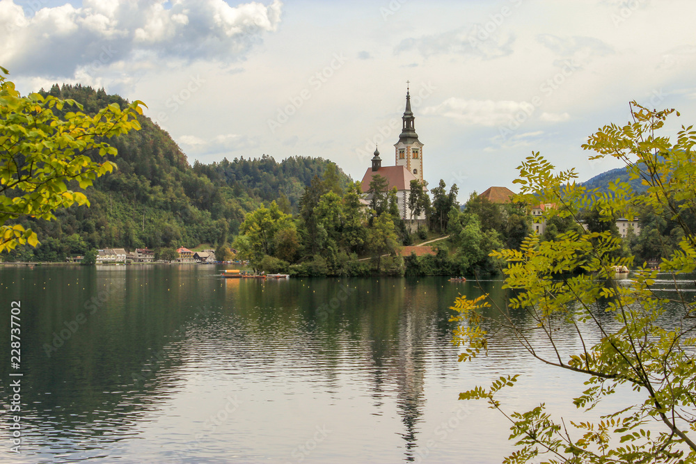 Bled lake in Slovenia with small island and church