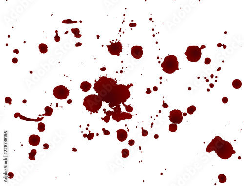 Set of realistic bloody splatters. Drop and blob of blood. Bloodstains. Isolated. Vector illustration. Red puddles 