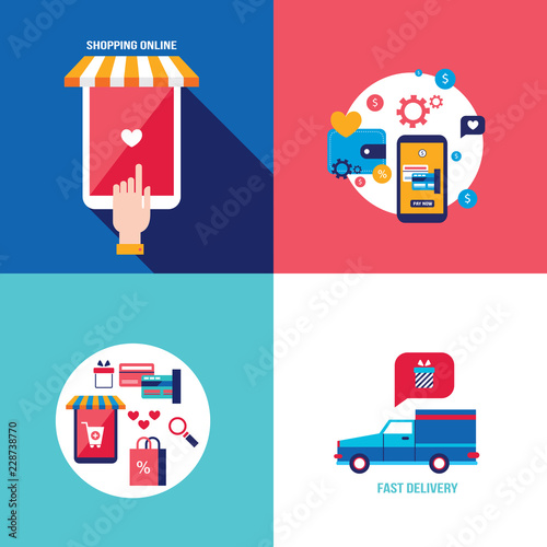Online shopping e-commerce mobile payment and successful business concept banner set Vector illustration