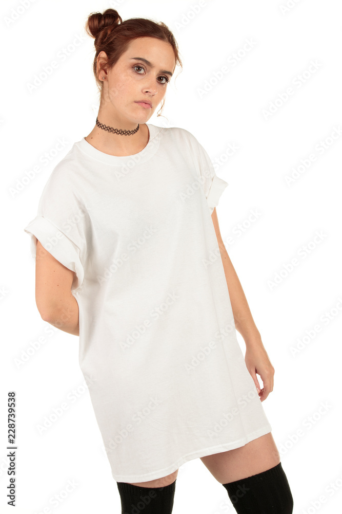 Blank t-shirt mock-up - Cool streetwear fashion girl ready for your design Blank t-shirt mock-up - Cool streetwear fashion girl ready for your design