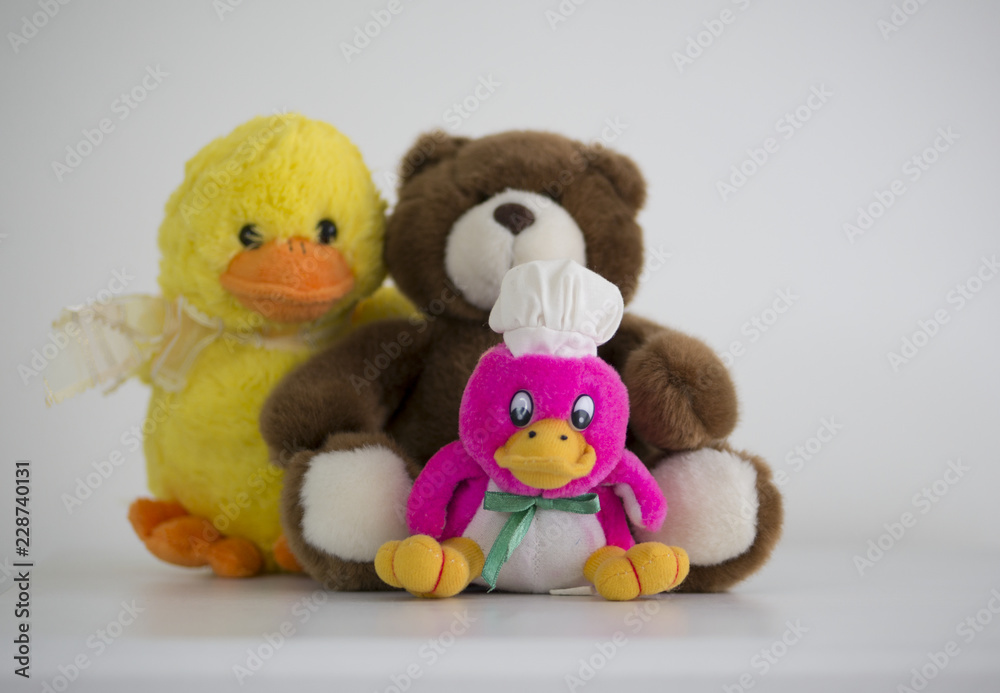 Teddy plush, yellow gosling plush, pink gosling yellow plush Teddy plush, yellow gosling plush, pink gosling yellow plush