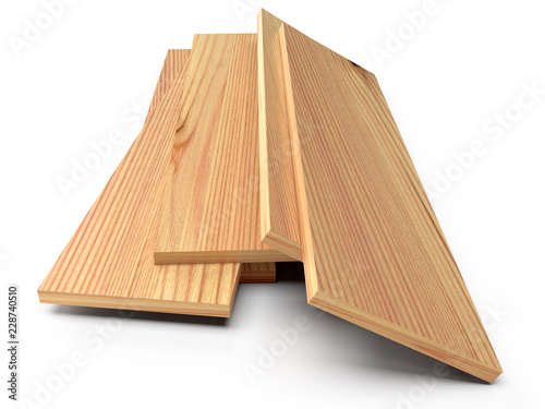 Wooden planks on a white floor. 3D rendering