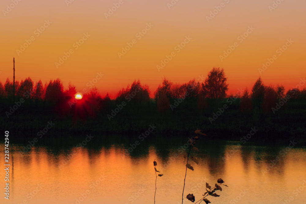 Kostroma river at sunset. Kostroma, Russia.