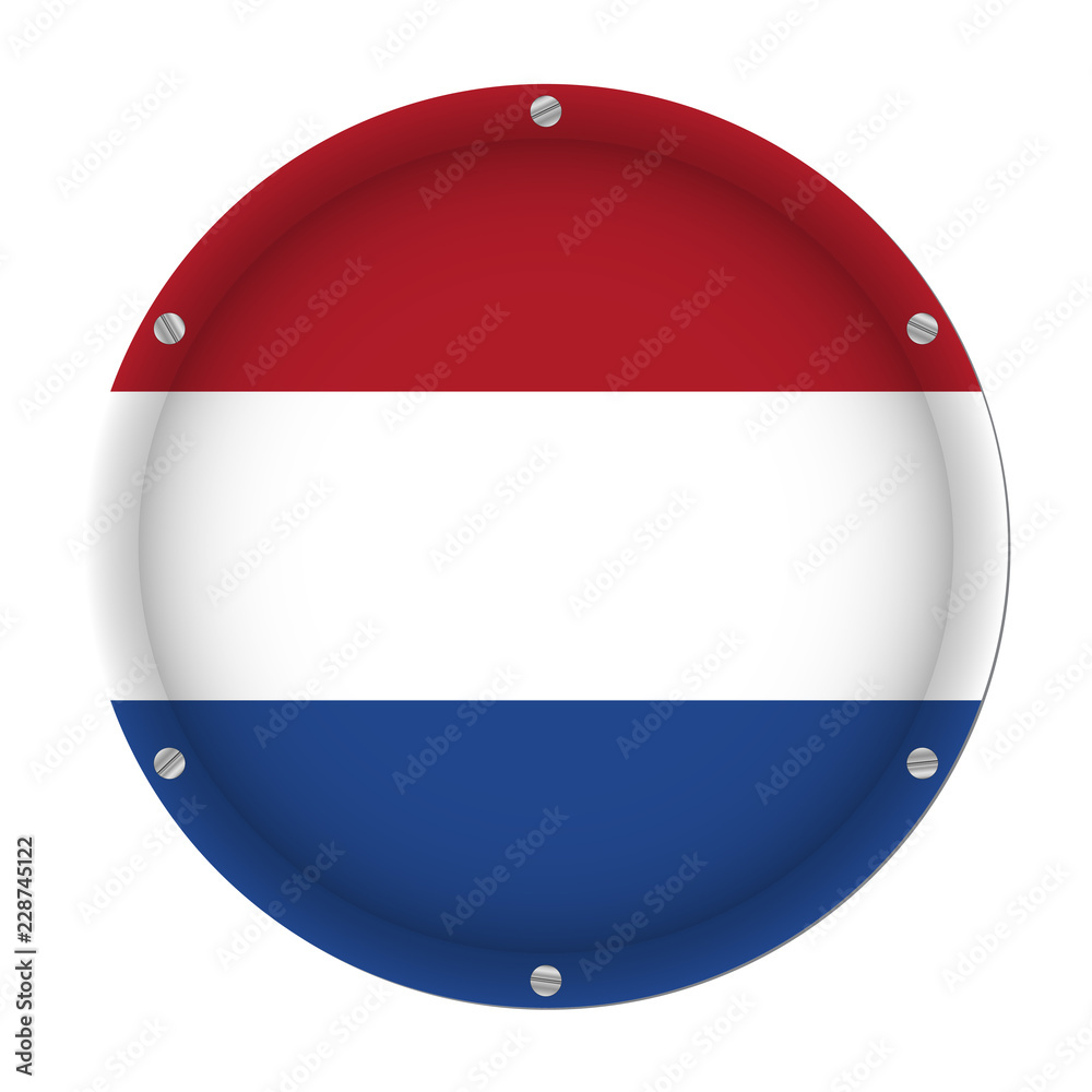 round metallic flag of Netherlands with screws round metallic flag of Netherlands with screws