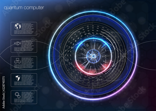 Quantum computing, Big data algorithms, Quantum computing, data visualization technologies, deep learning artificial intelligence, signal cryptography infographic vector illustrations. 