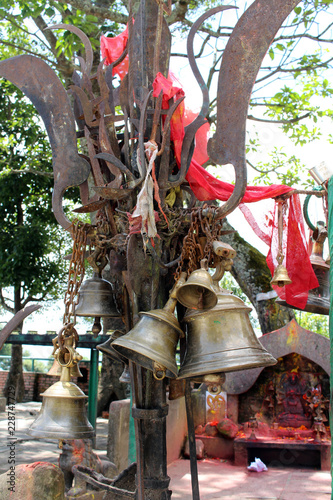 Translation: The bells and stuff at Kali Hindu Temple on top of the hill in Dhulikhel