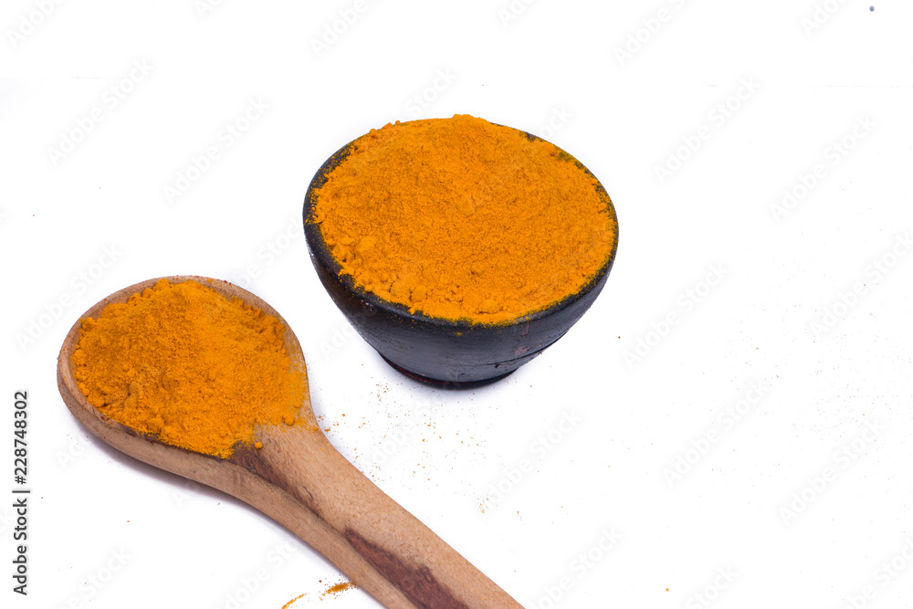 Turmeric Powder isolated on white background.